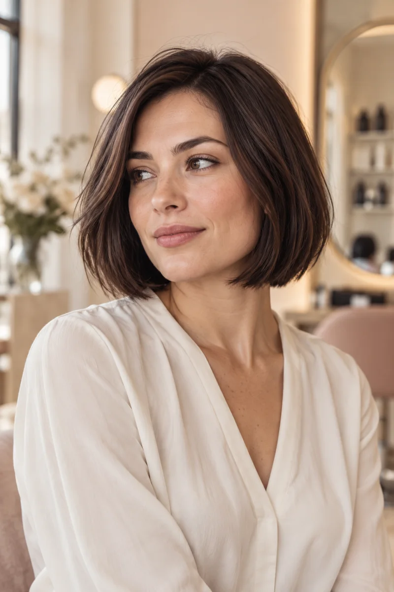 Precision brunette bob hairstyle